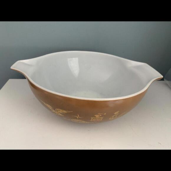 PYREX 444 Early American Cinderella Nesting Mixing Bowl 4 Qt Brown Gold Vintage - Picture 4 of 15